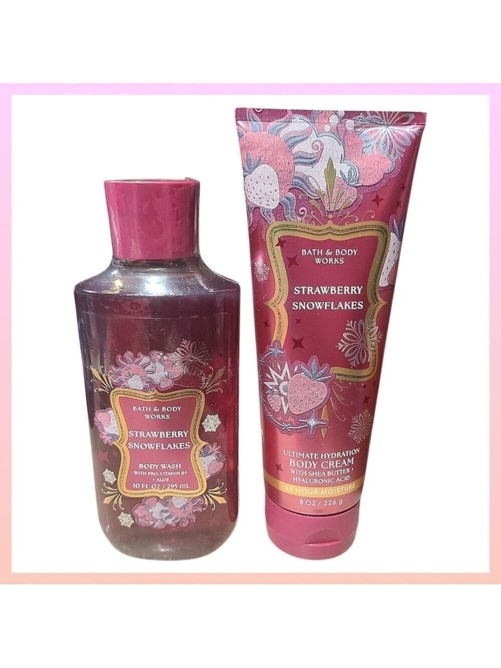 Bath & Body Works Strawberry Snowflakes Body Wash & Body Cream Set